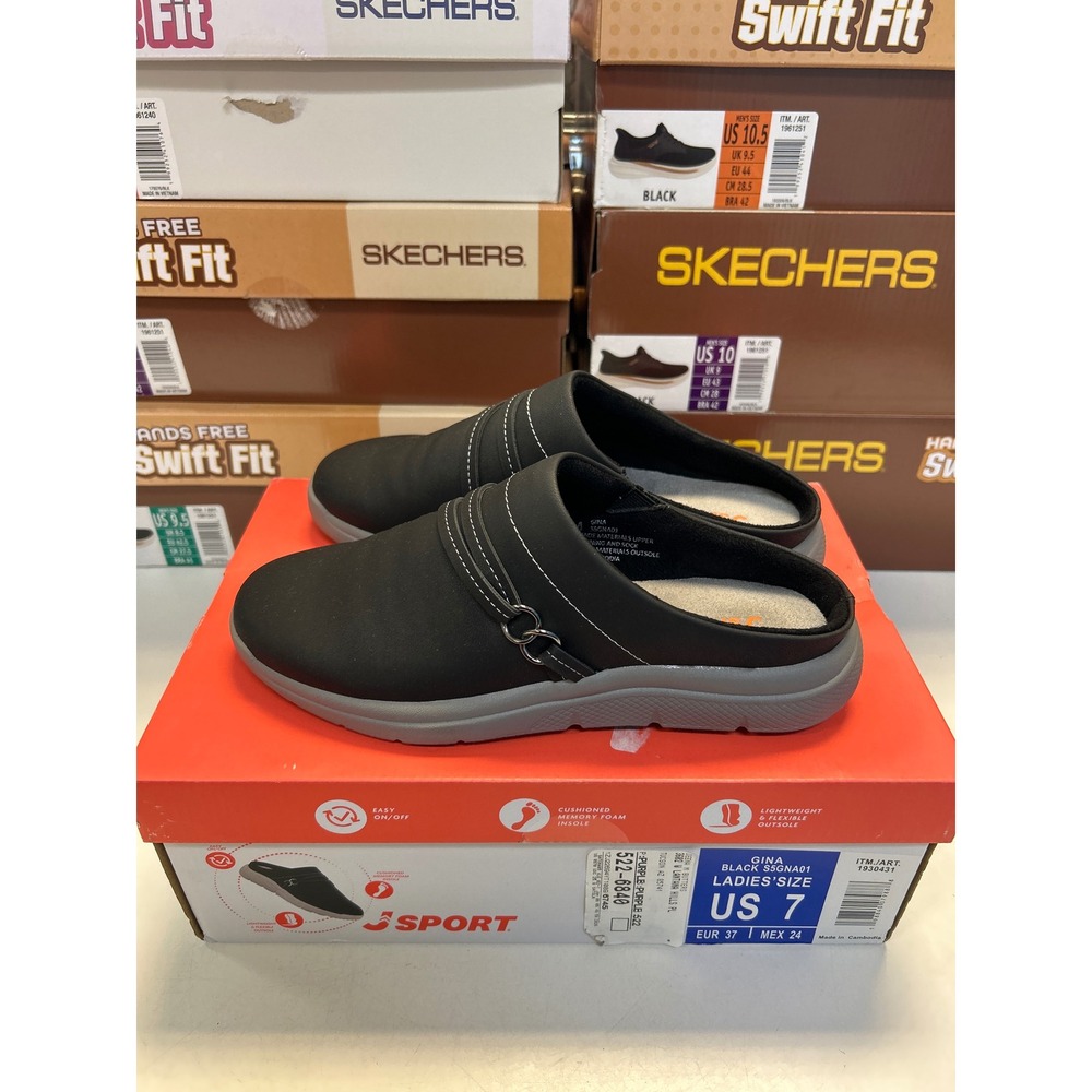 J Sport Gina Clogs Women Size 7 Black New Memory Foam Comfort Mules S5GNA01 0594